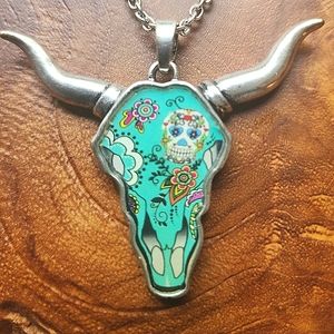 Best seller last one..  Skull necklace turquoise color